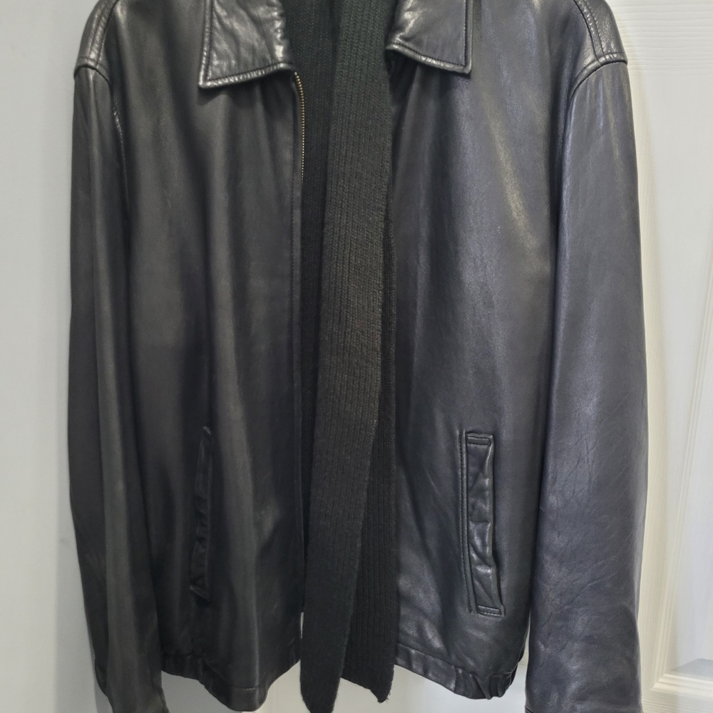 Nautica Men's Black Leather Bomber Jacket